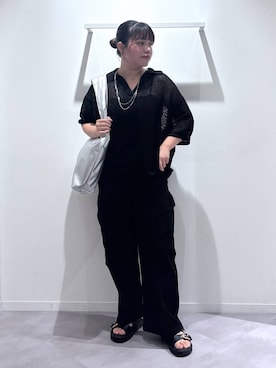 「GLOBAL WORK（グローバルワーク）のメッシュラメポロニット半袖/587686（ニット/セーター）」を使った、めいめいさん（レディース・160cm）の夏コーディネート