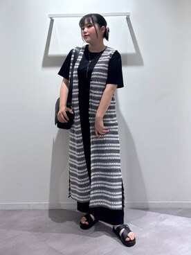 「GLOBAL WORK（グローバルワーク）のスッキリイージーパンツ/629832（その他パンツ、ブラック系）」を使った、めいめいさん（レディース・160cm）の夏コーディネート