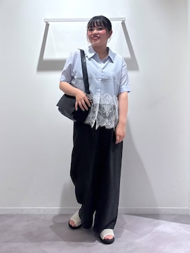 「GLOBAL WORK（グローバルワーク）のエアかるイージーワイドパンツ/636578（その他パンツ、グレー系）」を使った、めいめいさん（レディース・160cm）の夏コーディネート