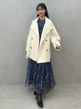 「ブルーワンピース」｜「アイテム（ワンピース/ドレス）」を使った、ERIKAさん（レディース・161cm）の秋コーディネート