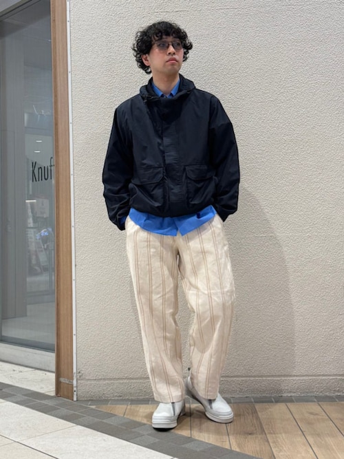 SHIPS any トップス SHIPS any: JAPAN MADE ブルー ストライプ/ソリッド レギュラーカラー