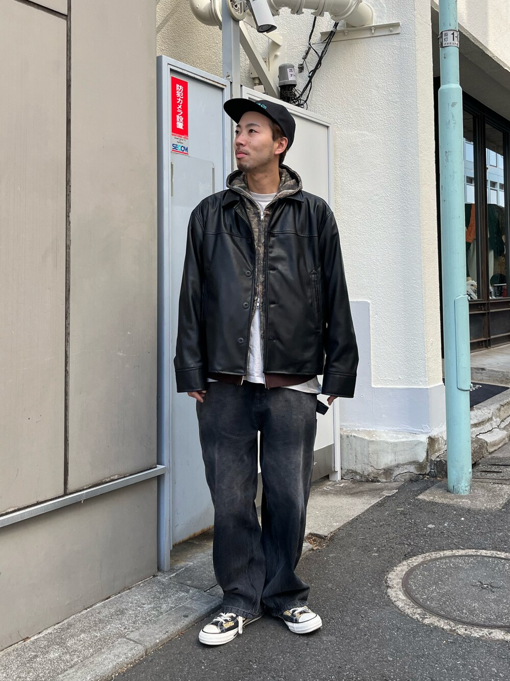 「チャオパニック、ciaopanic」｜「CIAOPANICのフェイクレザーカーコート（その他アウター、ブラック系）」を使った、takushutoさん（メンズ・173cm）の冬コーディネートの1枚目の写真
