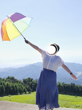 「Green Parks topic（グリーンパークス）のアイテム（シャツ/ブラウス、ホワイト系）」を使った、ふう 🦊さん（レディース・158cm）の夏コーディネート