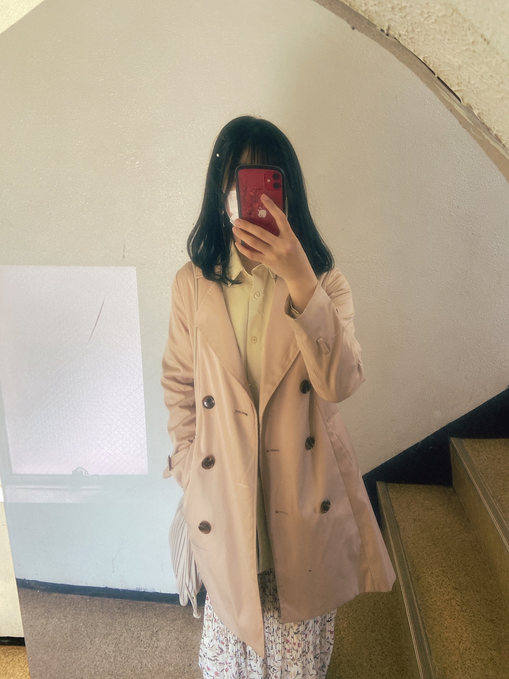「きれいめカジュアル、美容室」｜「GUのアイテム（シャツ/ブラウス、イエロー系）」を使った、mewさん（レディース・156cm）の春コーディネートの1枚目の写真