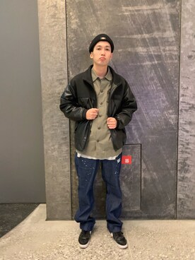 「AVIREX（アヴィレックス）のアイテム（ニットキャップ/ビーニー）」を使った、アオさん（メンズ・176cm）の冬コーディネート