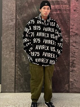 「AVIREX（アヴィレックス）のアイテム（ニットキャップ/ビーニー）」を使った、アオさん（メンズ・176cm）の冬コーディネート