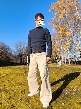 「アイテム（デニムパンツ、ベージュ系）」を使った、じじさん（メンズ・168cm）の秋コーディネート