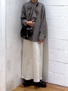 「LOWRYS FARM（ローリーズファーム）のビックボウタイチェックシャツ  573050（シャツ/ブラウス）」を使った、hm4150さん（レディース・167cm）の秋コーディネート