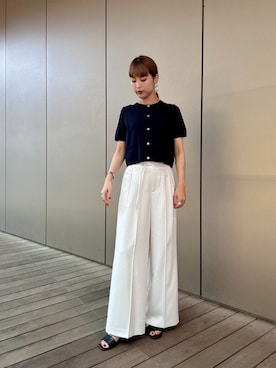 「NATURAL BEAUTY BASIC(ナチュラルビューティーベーシック)の【Oggi5月号掲載】◇シルクブレンドカーディガン半袖(カーディガン/ボレロ、ブルー系)」を使った、Aya.さん(レディース・162cm)の夏コーディネート