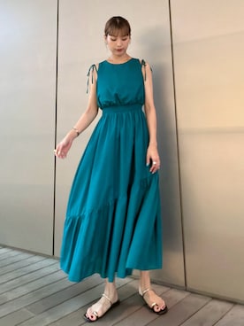 「N.（N. Natural Beauty Basic）（エヌエヌナチュラルビューティーベーシック）のショルダーリボンワンピース（ワンピース、グリーン系）」を使った、Aya.さん（レディース・162cm）の夏コーディネート