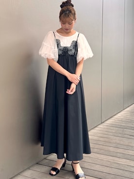 「N.(N. Natural Beauty Basic)(エヌエヌナチュラルビューティーベーシック)のレース切替コットンブレンドキャミワンピース(ワンピース、ブラック系)」を使った、Aya.さん(レディース・162cm)の春コーディネート