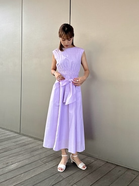 「NATURAL BEAUTY BASIC(ナチュラルビューティーベーシック)の【ちょうど、いい服】夏のお出かけ、るんるんワンピース(ワンピース、パープル系)」を使った、Aya.さん(レディース・162cm)の夏コーディネート