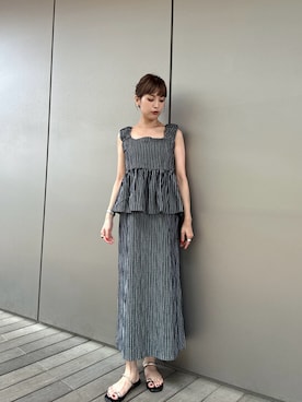 「N.(N. Natural Beauty Basic)(エヌエヌナチュラルビューティーベーシック)の【セットアップ可能】チェックキャミワンピース(ワンピース、ブラック系)」を使った、Aya.さん(レディース・162cm)の夏コーディネート