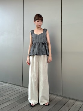 「N.(N. Natural Beauty Basic)(エヌエヌナチュラルビューティーベーシック)の【セットアップ可能】チェック SETUP ブラウス(シャツ/ブラウス、ブラック系)」を使った、Aya.さん(レディース・162cm)の夏コーディネート