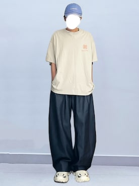 「FACETASM（ファセッタズム）の【FACETASM / ファセッタズム】LOGO PRINT TEE（Tシャツ/カットソー、ベージュ系）」を使った、RURURUKIAさん（レディース・165cm）の夏コーディネート