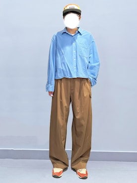 「UNIQLO（ユニクロ）のアイテム（シャツ/ブラウス、ブルー系）」を使った、RURURUKIAさん（レディース・165cm）の夏コーディネート