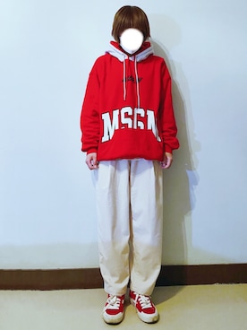 「MSGM（エムエスジーエム）のアイテム（パーカー）」を使った、RURURUKIAさん（レディース・165cm）の春コーディネート