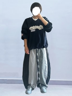 「LOGE 32のアイテム（パンツ、ブラック系）」を使った、RURURUKIAさん（レディース・165cm）の夏コーディネート