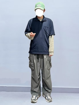 「GU（ジーユー）のアイテム（ポロシャツ、ブルー系）」を使った、RURURUKIAさん（レディース・165cm）の夏コーディネート