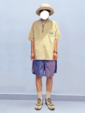 「L.L.Bean（エルエルビーン）の【JAPAN EDITION】ビーンズ・カタディン・ポケット・ティ（Tシャツ/カットソー、ベージュ系）」を使った、RURURUKIAさん（レディース・165cm）の夏コーディネート
