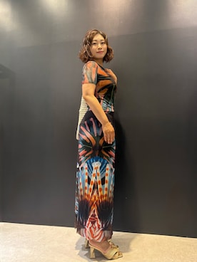 「Desigual（デシグアル）の【Desigual×Lacroix】トロピカルフォトプリントTシャツ（Tシャツ/カットソー、その他）」を使った、Desigual 名古屋 STAFFさん（レディース・160cm）の夏コーディネート
