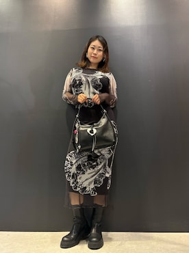 「Desigual（デシグアル）のロングドレス by クリスチャン・ラクロワ（ワンピース、ブラック系）」を使った、Desigual 名古屋 STAFFさん（レディース・170cm）の春コーディネート