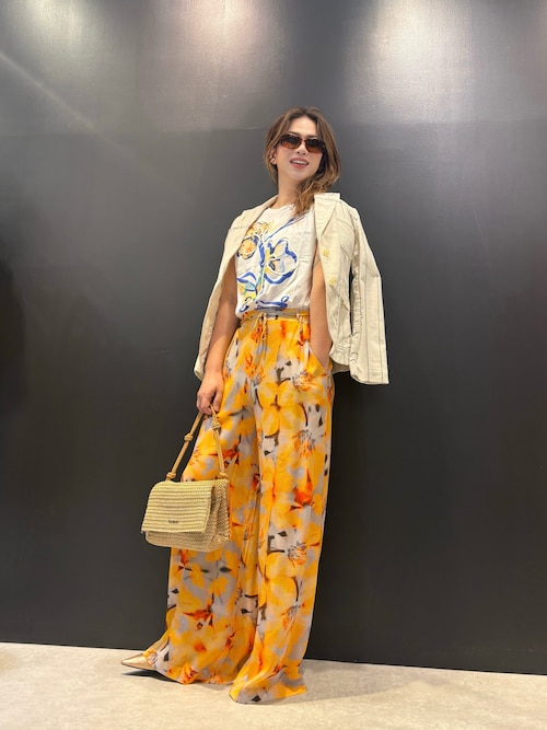 Desigual（デシグアル） パンツ トロピカル花柄ワイドパンツ オレンジ