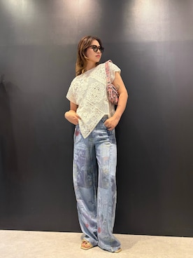 「Desigual（デシグアル）のピンクフローラルプリント スタッズフラップミニショルダーバッグ（ショルダーバッグ、その他）」を使った、Desigual 名古屋 STAFFさん（レディース・170cm）の夏コーディネート