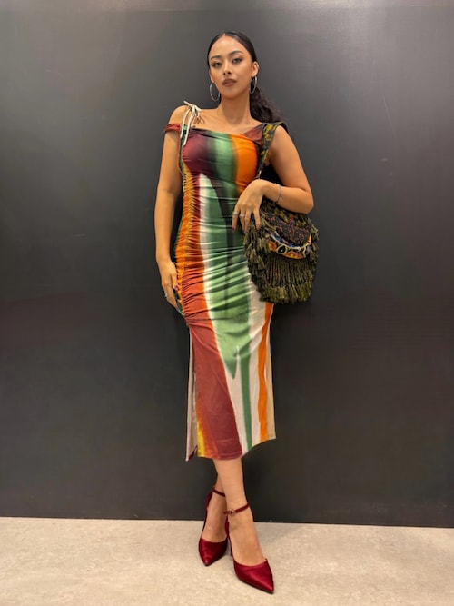 Desigual × Christian Lacroix｜ラクロワコラボ抽象ストライプドレス 