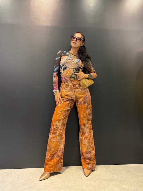 セール】ペイズリープリントコーデュロイパンツ オレンジ レトロ