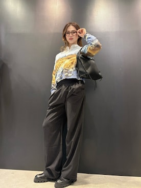 「Desigual（デシグアル）の風景画プリントボタンカーディガン（カーディガン/ボレロ、ブルー系）」を使った、Desigual 名古屋 STAFFさん（レディース・170cm）の春コーディネート