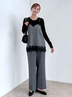 「GLOBAL WORK（グローバルワーク）のサラサラヘンリーネック長袖プルオーバー/1017895（Tシャツ/カットソー、ブラック系）」を使った、mahokurumaさん（レディース）の夏コーディネート