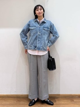 「GLOBAL WORK（グローバルワーク）のサイズ拡大/らくっション撥水2WAYローファー/131468（ローファー、ブラック系）」を使った、mahokurumaさん（レディース）の春コーディネート