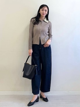 「GLOBAL WORK（グローバルワーク）のGOODデニムバギーパンツ/498388（デニムパンツ）」を使った、mahokurumaさん（レディース・172cm）の秋コーディネート