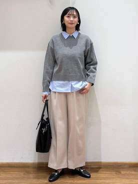 「GLOBAL WORK（グローバルワーク）のサイズ拡大/らくっション撥水2WAYローファー/131468（ローファー、ブラック系）」を使った、mahokurumaさん（レディース）の春コーディネート