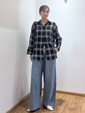 「GLOBAL WORK（グローバルワーク）のやさしソールVカットパンプス/1023336（パンプス、ベージュ系）」を使った、mahokurumaさん（レディース）の秋コーディネート