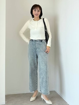 「GLOBAL WORK（グローバルワーク）のらくっション撥水ヒールパンプス/253018（パンプス、ホワイト系）」を使った、mahokurumaさん（レディース）の春コーディネート