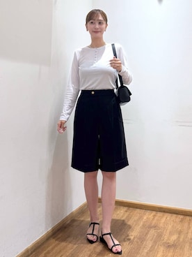 「GLOBAL WORK（グローバルワーク）のサラサラヘンリーネック長袖プルオーバー/1017895（Tシャツ/カットソー、グレー系）」を使った、mahokurumaさん（レディース）の夏コーディネート