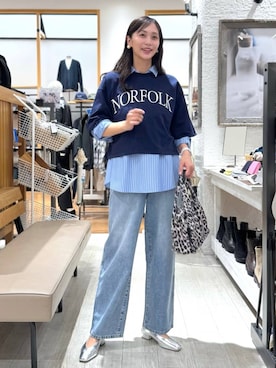 「GLOBAL WORK（グローバルワーク）のGOODデニムバギーパンツ/498388（デニムパンツ）」を使った、mahokurumaさん（レディース・172cm）の秋コーディネート