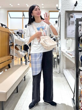 「GLOBAL WORK（グローバルワーク）のGOODデニムバギーパンツ/498388（デニムパンツ）」を使った、mahokurumaさん（レディース・172cm）の秋コーディネート