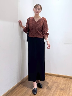 「GLOBAL WORK（グローバルワーク）の2WAYシアーフリンンジカーディガン/1046061（カーディガン/ボレロ、レッド系）」を使った、mahokurumaさん（レディース）の秋コーディネート