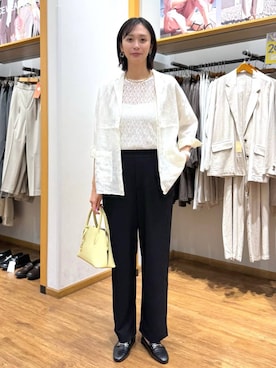 「GLOBAL WORK（グローバルワーク）のサイズ拡大/らくっション撥水2WAYローファー/131468（ローファー、ブラック系）」を使った、mahokurumaさん（レディース）の春コーディネート