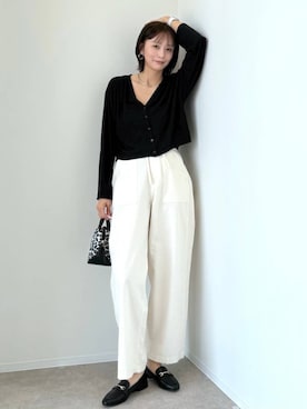 「GLOBAL WORK（グローバルワーク）のサイズ拡大/らくっション撥水2WAYローファー/131468（ローファー、ブラック系）」を使った、mahokurumaさん（レディース）の春コーディネート