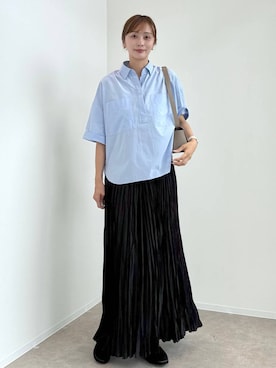 「GLOBAL WORK（グローバルワーク）のプリーツフレアスカート/1049214（スカート、グレー系）」を使った、mahokurumaさん（レディース）の秋コーディネート