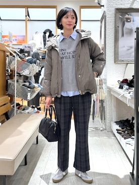 「GLOBAL WORK（グローバルワーク）のエアリュクスダウンフードブルゾン/495695（ダウンジャケット/コート）」を使った、mahokurumaさん（レディース・172cm）の冬コーディネート