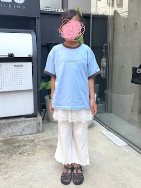 「GLOBAL WORK（グローバルワーク）の裾メローイージーパンツ/キッズ/599738（その他パンツ、ホワイト系）」を使った、mahokurumaさん（レディース）の夏コーディネート