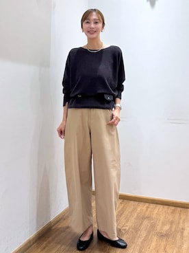 「GLOBAL WORK（グローバルワーク）のブークレドルマンニットプルオーバー/1051195（ニット/セーター、グレー系）」を使った、mahokurumaさん（レディース）の秋コーディネート