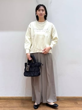 「GLOBAL WORK（グローバルワーク）のらくっション撥水バレエ/135873（バレエシューズ、ブラック系）」を使った、mahokurumaさん（レディース）の春コーディネート