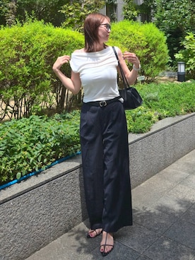 「A part by（アパートバイ）のカットドレーププルオーバーノースリーブ（Tシャツ/カットソー、ホワイト系）」を使った、mahokurumaさん（レディース）の夏コーディネート