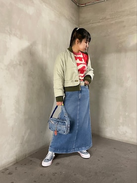 「DIESEL（ディーゼル）のレディース ブルゾン ボンバージャケット（ブルゾン、グレー系）」を使った、yuikaさん（レディース・163cm）の冬コーディネート